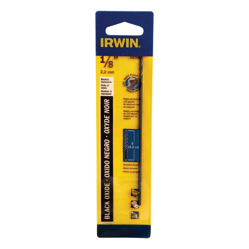 Irwin Aircraft Extension 1/8 in. Dia. x 6 in. L Black Oxide Split Point Drill Bit