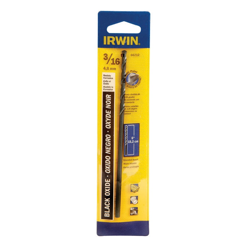 Irwin Aircraft Extension 3/16 in. Dia. x 6 in. L Black Oxide Split Point Drill Bit