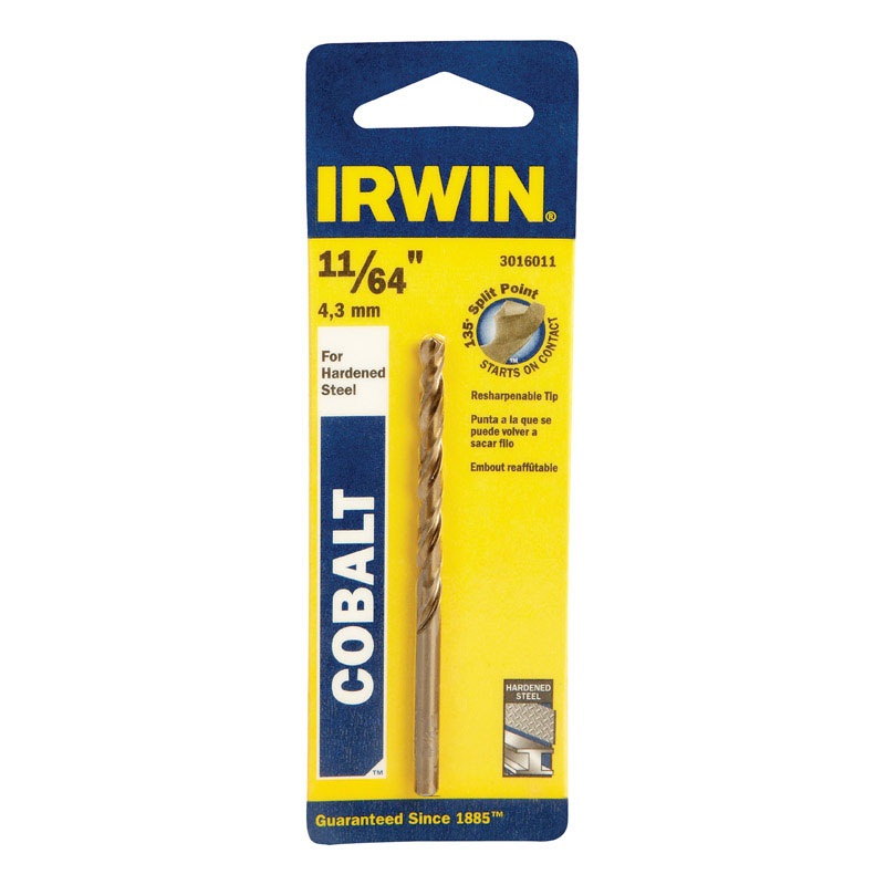 Irwin Cobalt High Speed Steel Straight 11/64 in. Dia. x 3-1/4 in. L Drill Bit 1 pc.