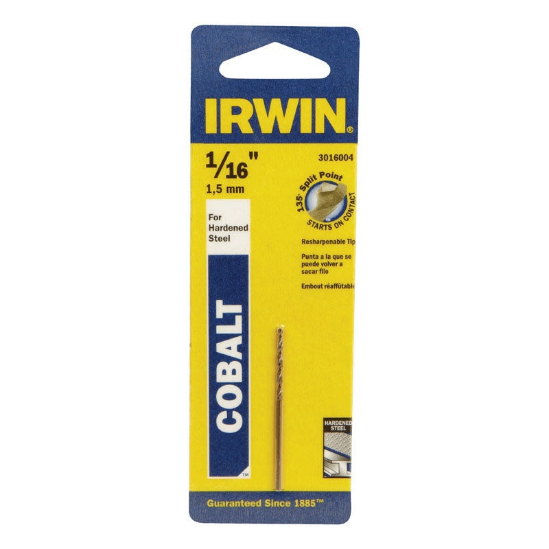 Irwin Cobalt High Speed Steel Straight Shank 1/16 in. Dia. x 1-7/8 in. L Drill Bit 1 pc.