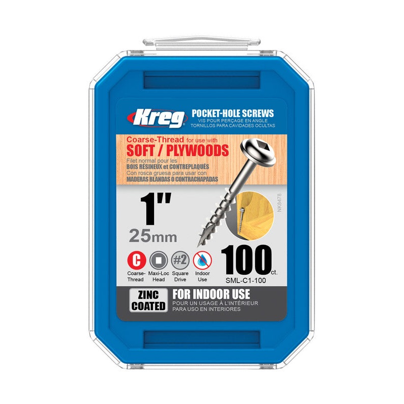 Kreg Washer Pocket-Hole Screw No. 8 x 1 in. L Zinc Steel 100 pk