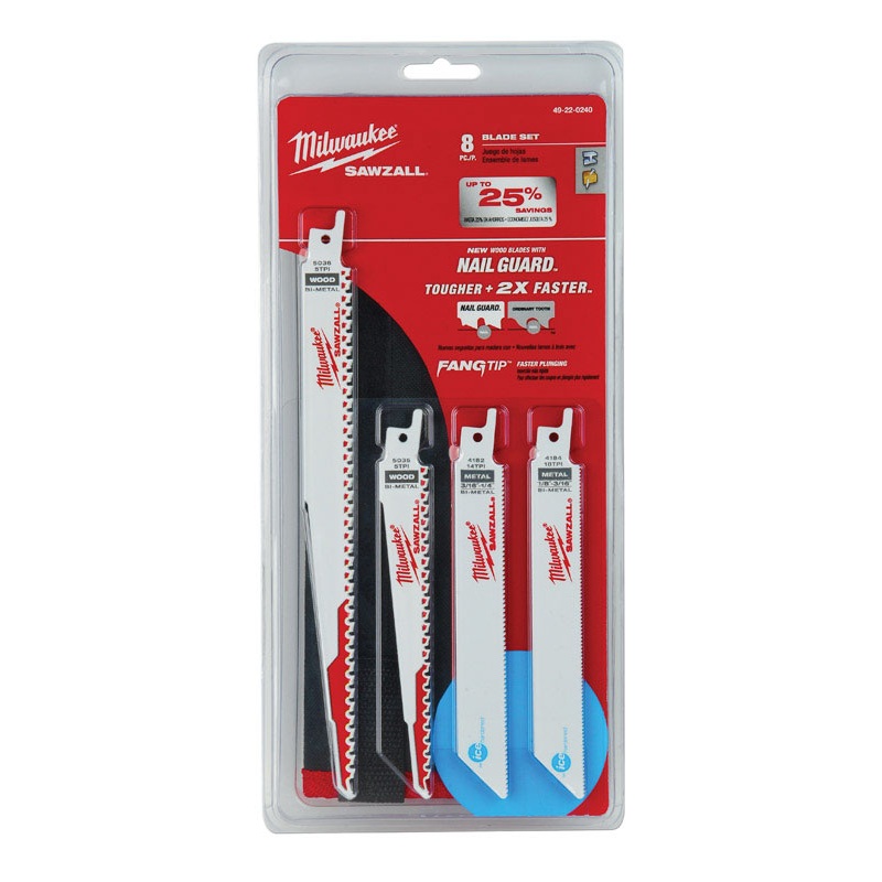 Milwaukee 5-8, 6, 14 and 18 TPI Bi-Metal Sawzall Blade Set 8 pk