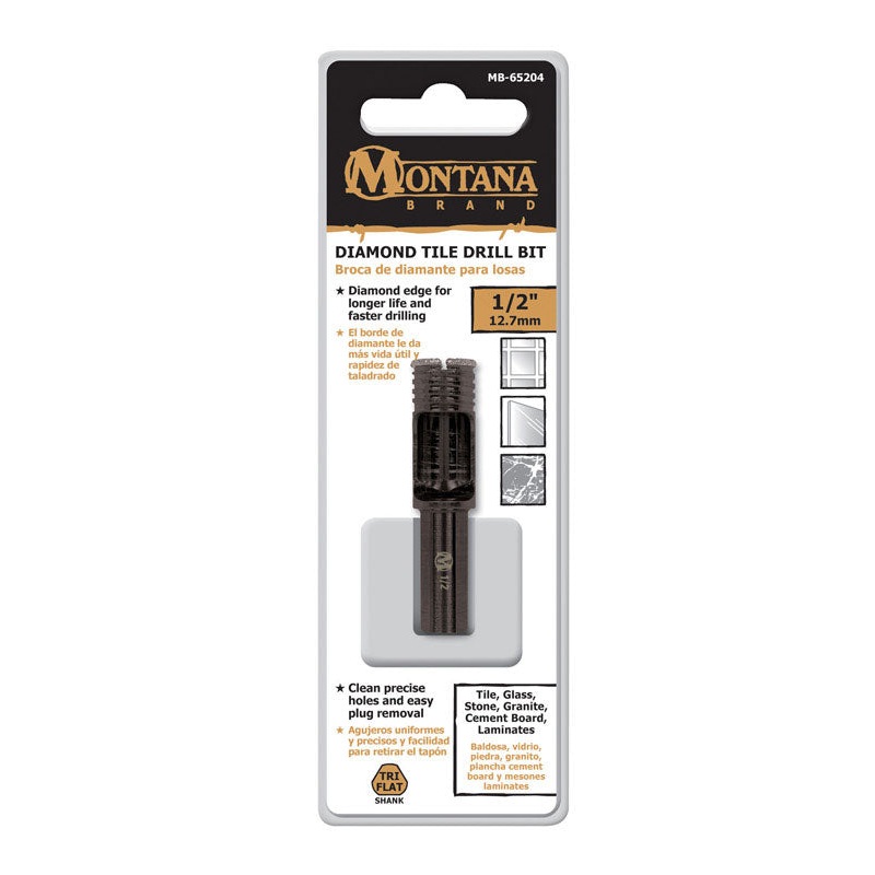 Montana Brand Diamond Tile Black Oxide 3-Flat Shank 1/2 in. Dia. Drill Bit 1 pc.