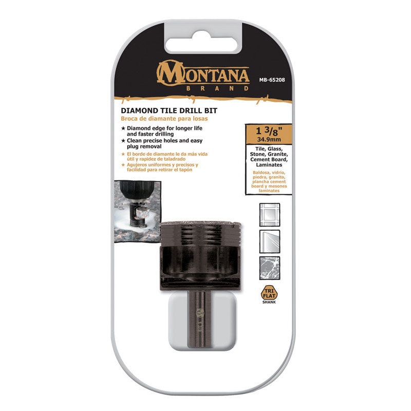 Montana Brand Diamond Tile Black Oxide 3-Flat Shank 1-3/8 in. Dia. Drill Bit 1 pc.