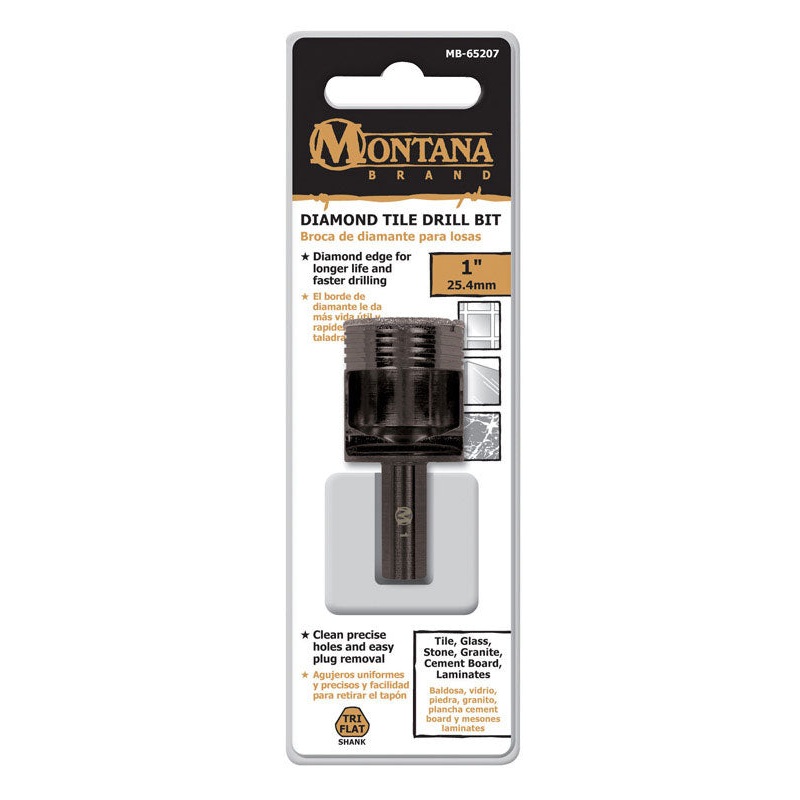 Montana Brand Diamond Tile Black Oxide 3-Flat Shank 1 in. Dia. Drill Bit 1 pc.