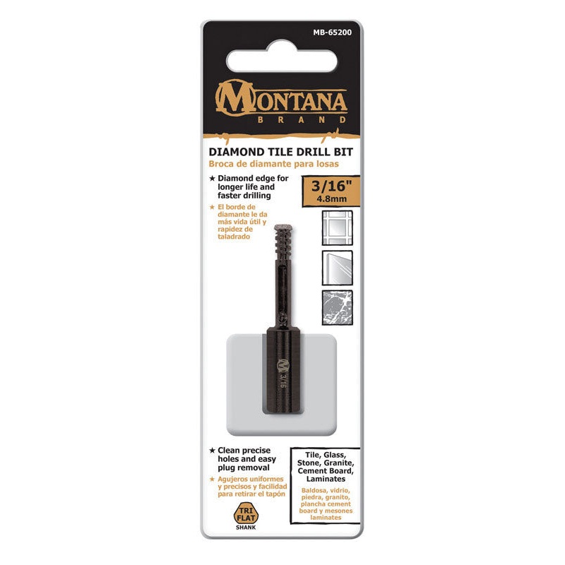 Montana Brand Diamond Tile Black Oxide 3-Flat Shank 3/16 in. Dia. Drill Bit 1 pc.
