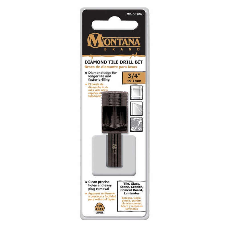 Montana Brand Diamond Tile Black Oxide 3-Flat Shank 3/4 in. Dia. Drill Bit 1 pc.