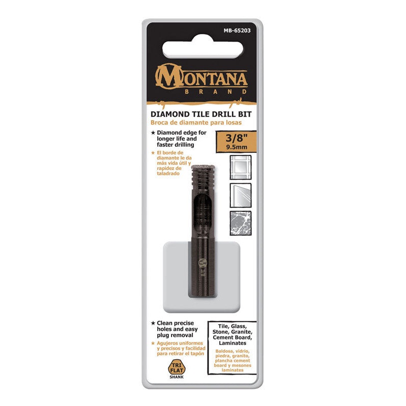 Montana Brand Diamond Tile Black Oxide 3-Flat Shank 3/8 in. Dia. Drill Bit 1 pc.