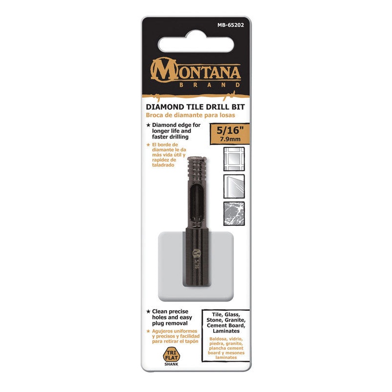 Montana Brand Diamond Tile Black Oxide 3-Flat Shank 5/16 in. Dia. Drill Bit 1 pc.