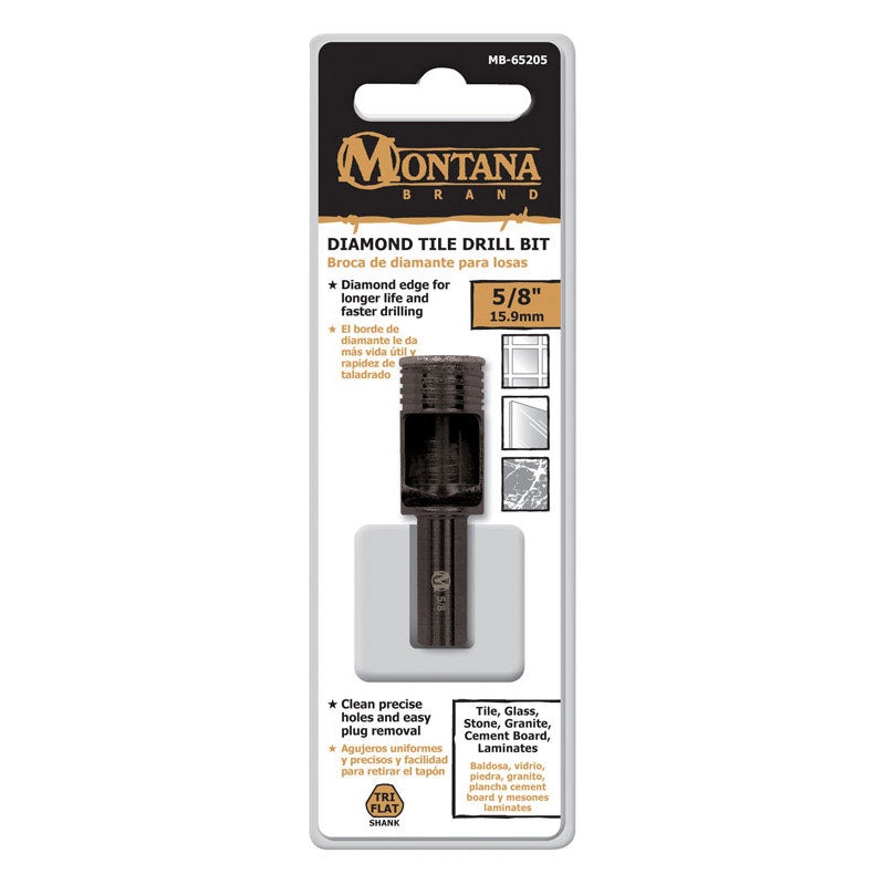 Montana Brand Diamond Tile Black Oxide 3-Flat Shank 5/8 in. Dia. Drill Bit 1 pc.