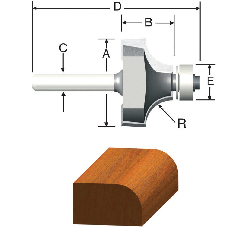 Vermont American 3/8 in. Radius Carbide Tipped Round Over Router Bit
