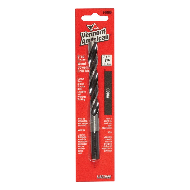 Vermont American Steel Reduced Shank 7/16 in. Dia. x 5-9/16 in. L Brad Point Drill Bit 1 pc.