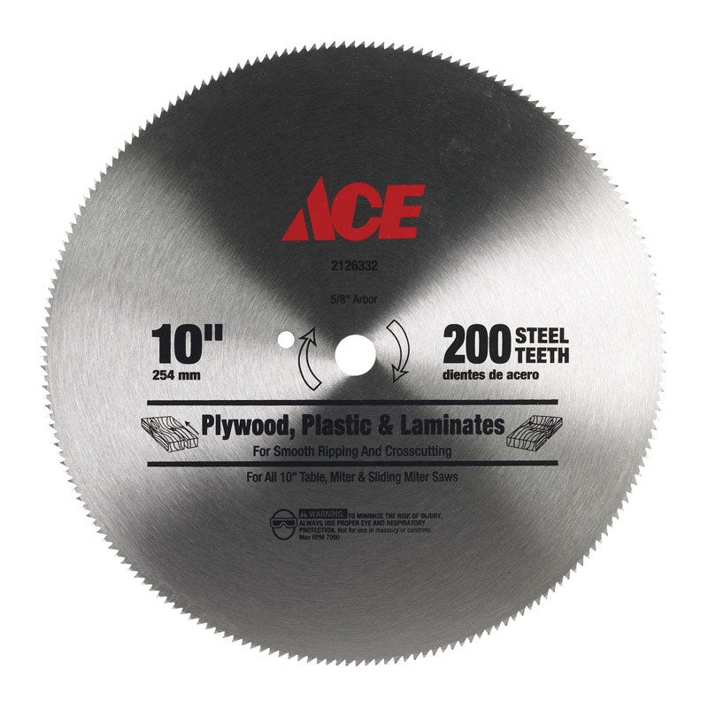Ace 10 in. Dia. 200 teeth Steel Circular Saw Blade For Fine Tooth Finish