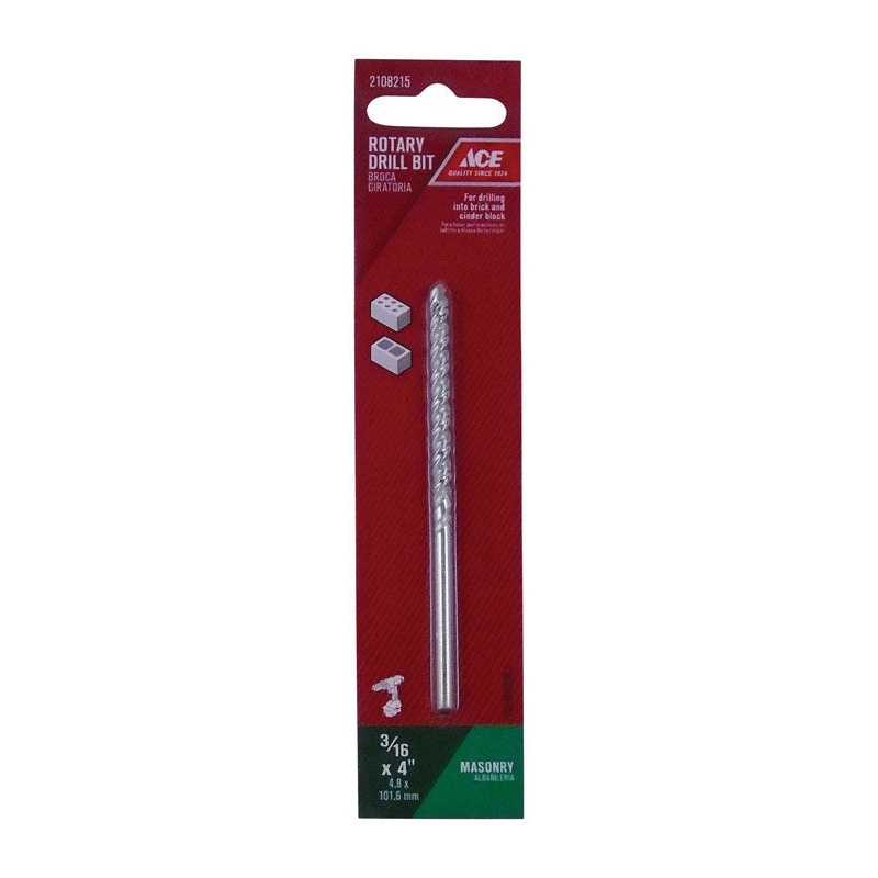 Ace Steel Straight Shank 3/16 in. Dia. x 4 in. L Rotary Drill Bit 1 pc.