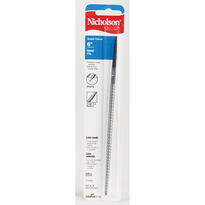 Nicholson Bastard Single Cut/ Round Tapered File 6 in. L American