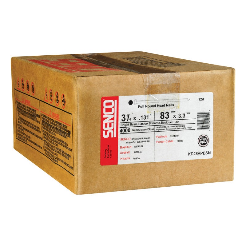Senco 3-1/4 in. x .131 in. L Bright Framing Framing Nails 4,000 box