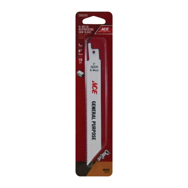 Ace 6 in. L 10 TPI Bi-Metal Reciprocating Saw Blade 1 pk
