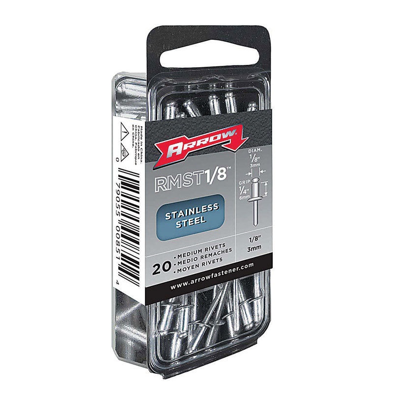 Arrow 1/8 in. Dia. x 1/4 in. Stainless Steel Rivets 20 pk