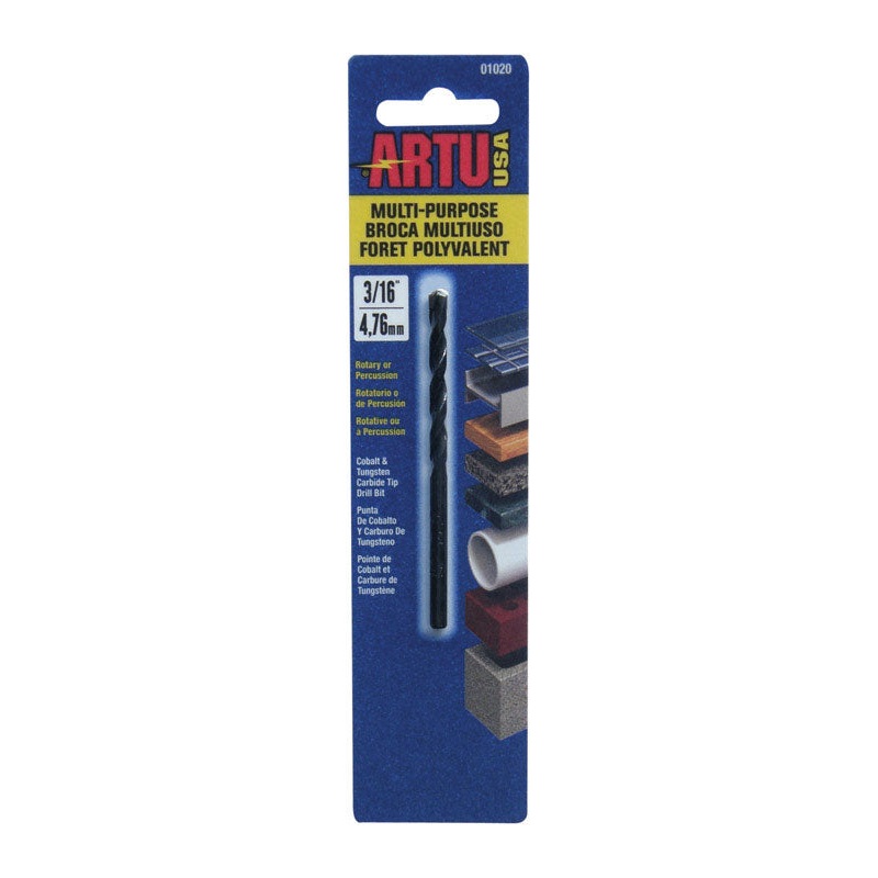 ARTU Carbide Tipped Straight Shank 3/16 in. Dia. x 3-1/2 in. L Drill Bit 1 pc.