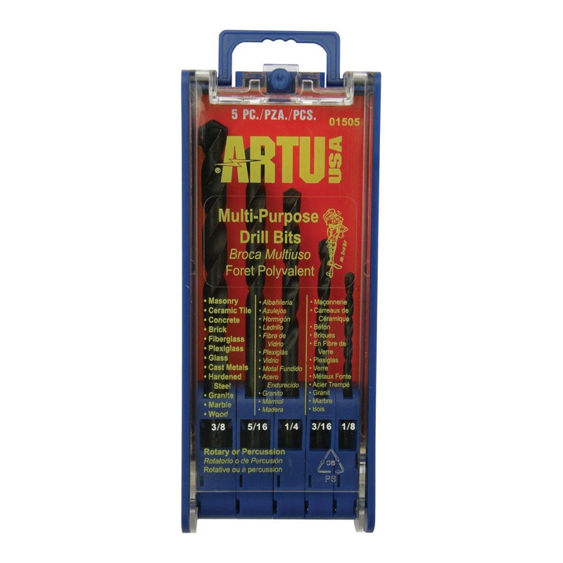 ARTU Carbide Tipped Straight Shank Multi Size in. Dia. Drill Bit 5 pc.