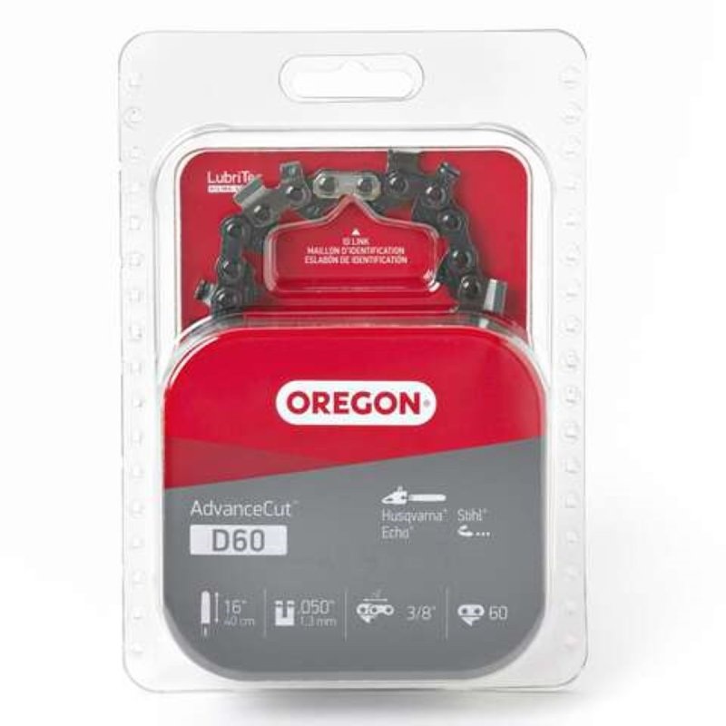 Oregon D60 Chainsaw Chain, 16 in L Bar, 0.05 Gauge, 3/8 in TPI/Pitch, 60-Link