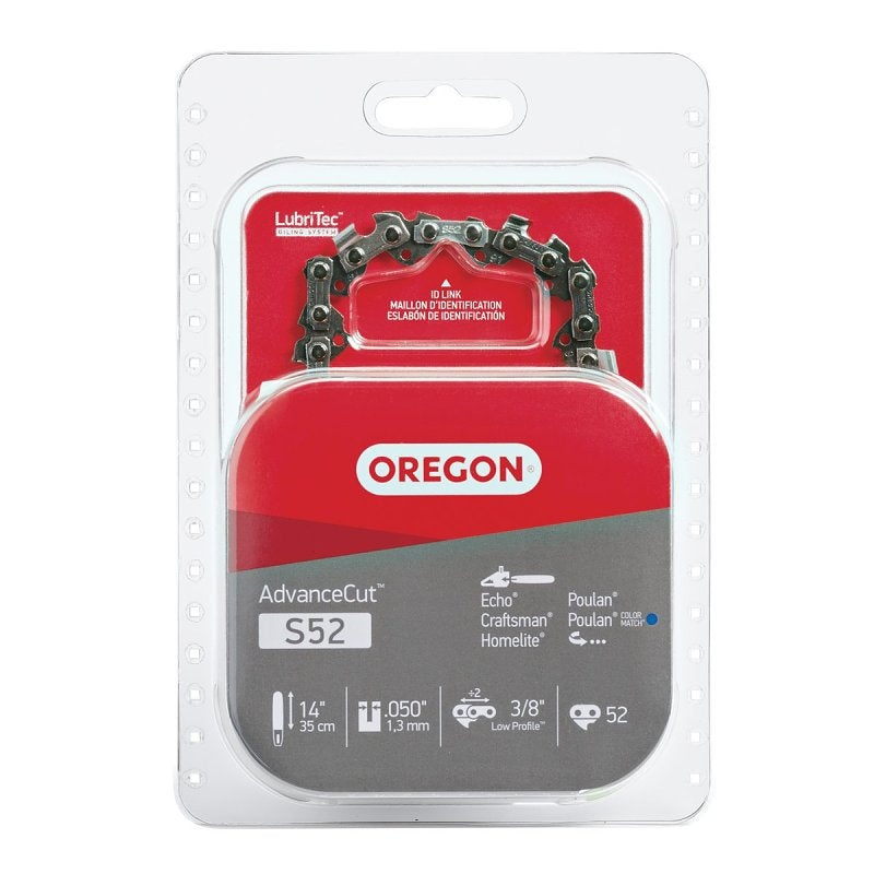Oregon S52 Chainsaw Chain, 14 in L Bar, 0.05 Gauge, 3/8 in TPI/Pitch, 52-Link