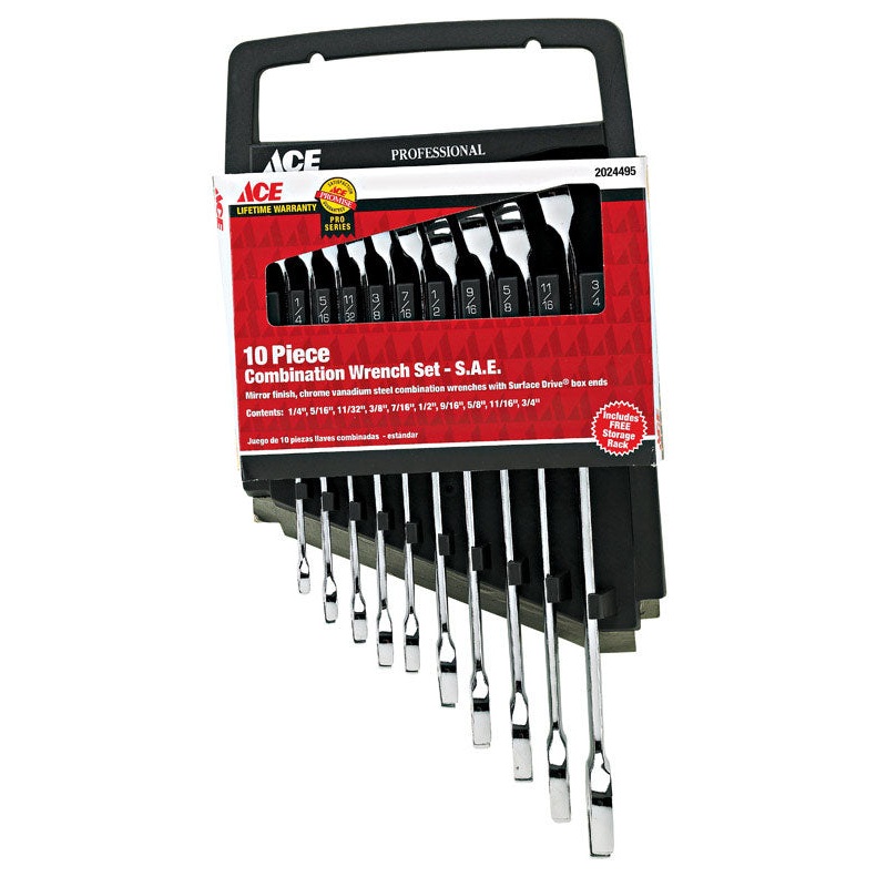 Ace 10 pc. Chrome SAE Combination Wrench Set