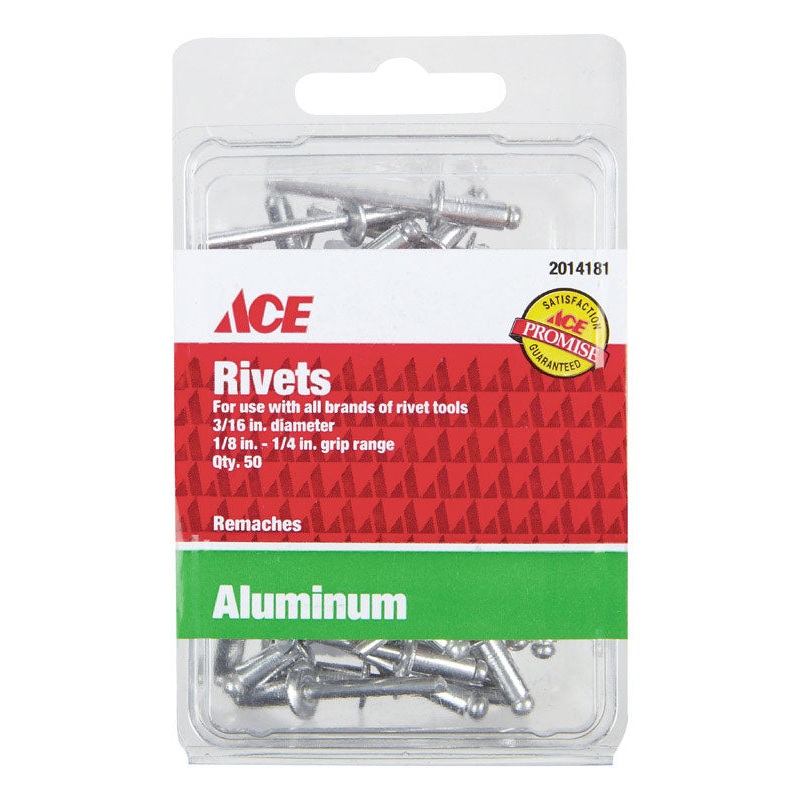 Ace 3/16 in. Dia. x 1/4 in. Aluminum Rivets 50 pk