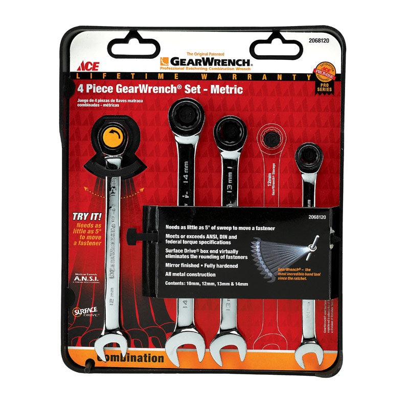 Ace 4 pc. Metal Metric Ratcheting Gearwrench Set