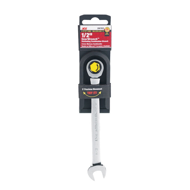 Ace Pro Series GearWrench 1/2 in. x 1/2 in. SAE Alloy Steel Ratcheting Combination Wrench