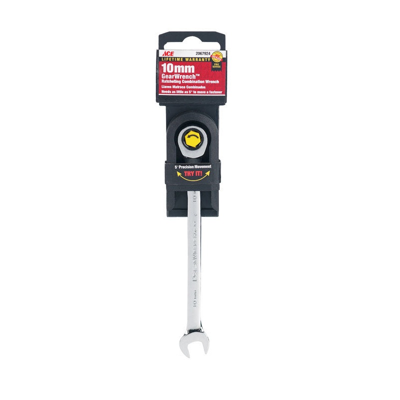 Ace Pro Series GearWrench 10 mm x 10 mm Metric Alloy Steel Ratcheting Combination Wrench