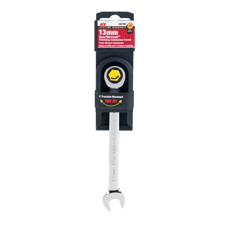 Ace Pro Series GearWrench 13 mm x 13 mm Metric Alloy Steel Ratcheting Combination Wrench