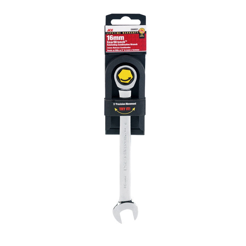 Ace Pro Series GearWrench 16 mm x 16 mm Metric Alloy Steel Ratcheting Combination Wrench