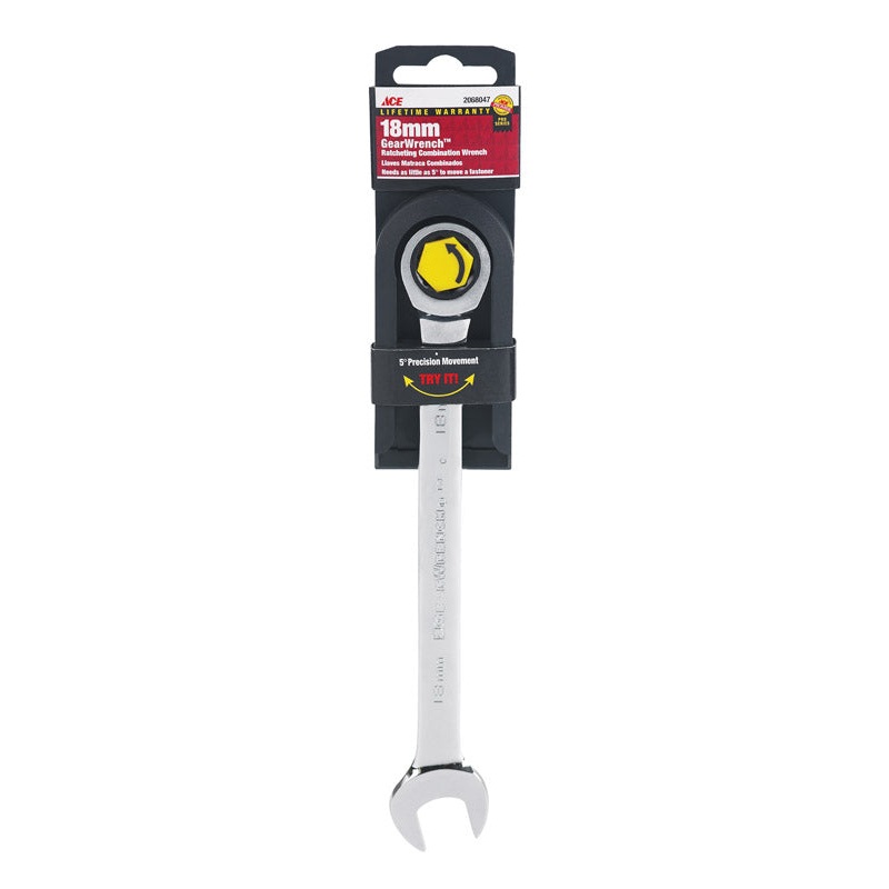 Ace Pro Series GearWrench 18 mm x 18 mm Metric Alloy Steel Ratcheting Combination Wrench