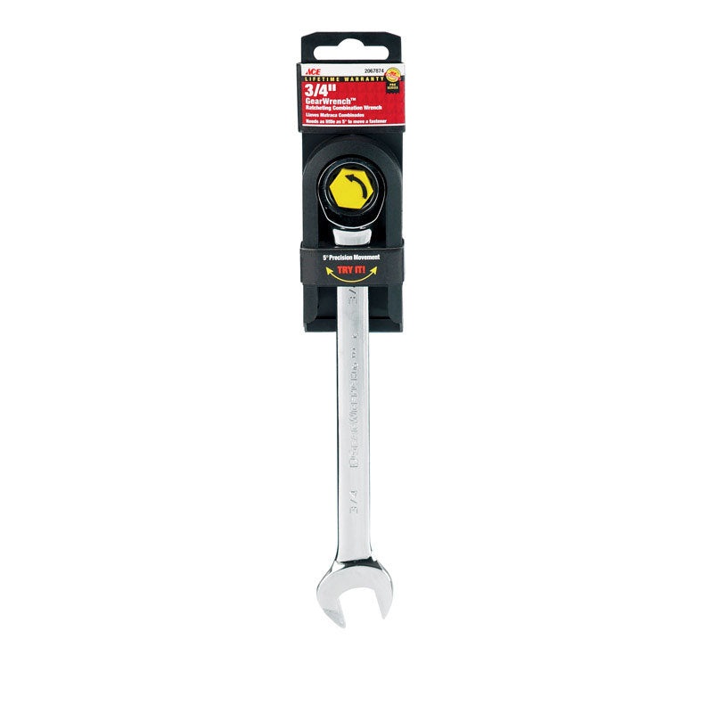Ace Pro Series GearWrench 3/4 in. x 3/4 in. SAE Alloy Steel Ratcheting Combination Wrench