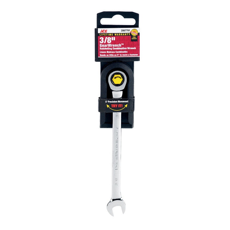 Ace Pro Series GearWrench 3/8 in. x 3/8 in. SAE Alloy Steel Ratcheting Combination Wrench