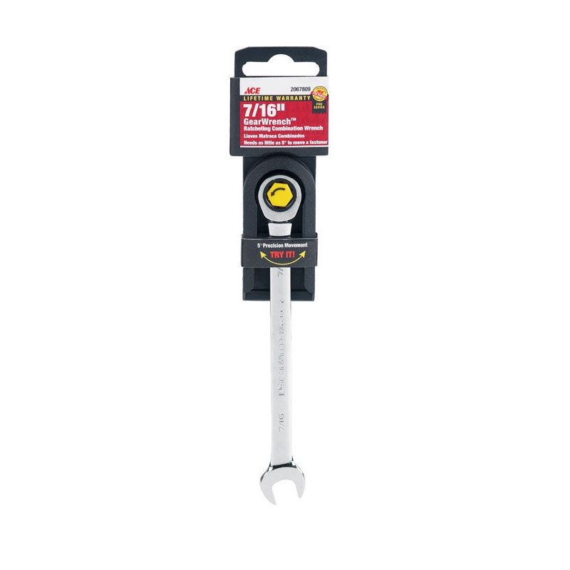 Ace Pro Series GearWrench 7/16 in. x 7/16 in. SAE Alloy Steel Ratcheting Combination Wrench