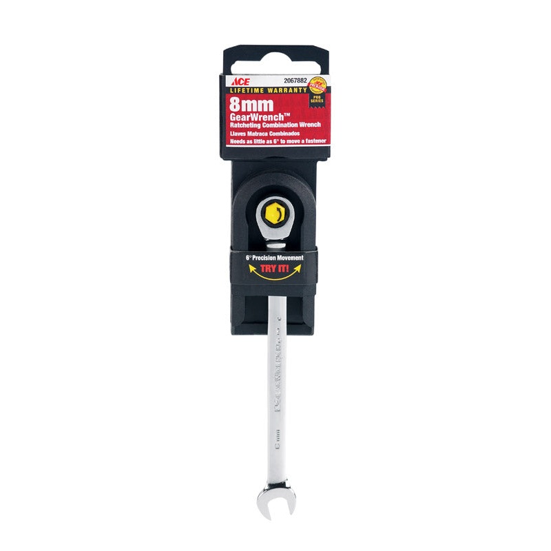 Ace Pro Series GearWrench 8 mm x 8 mm Metric Alloy Steel Ratcheting Combination Wrench