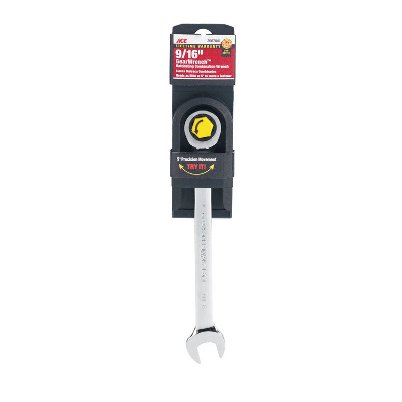 Ace Pro Series GearWrench 9/16 in. x 9/16 in. SAE Alloy Steel Ratcheting Combination Wrench