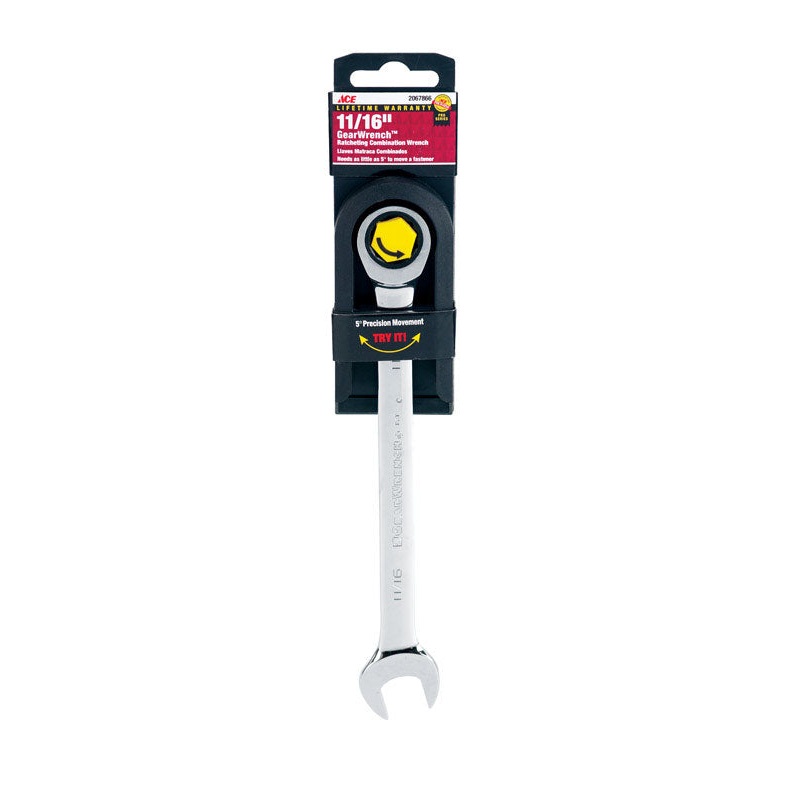 Ace Pro Series GreaWrench 11/16 in. x 11/16 in. SAE Alloy Steel Ratcheting Combination Wrench