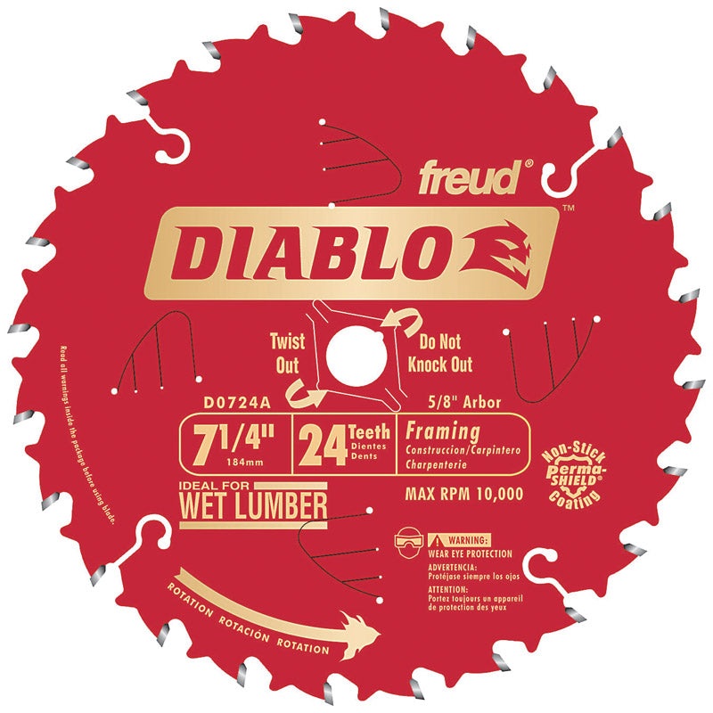 Freud Diablo 7-1/4 in. Dia. 24 teeth Carbide Tip Titanium Framing Blade For Wet Lumber