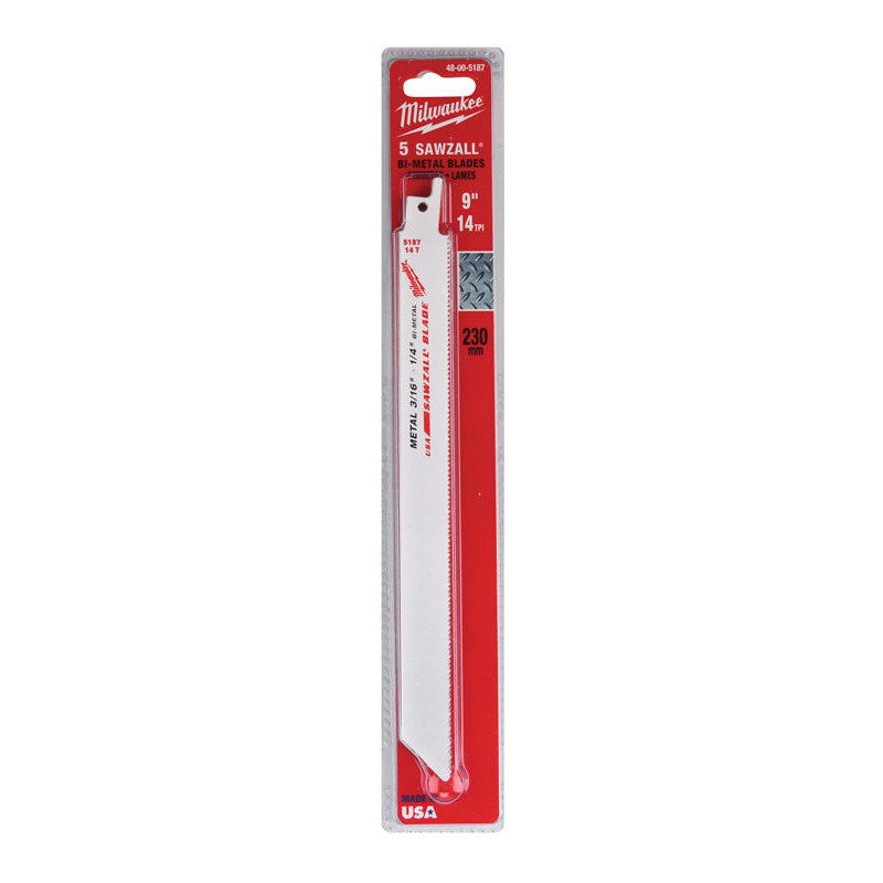 Milwaukee 9 in. L 14 TPI Bi-Metal Sawzall Blade 5 pk