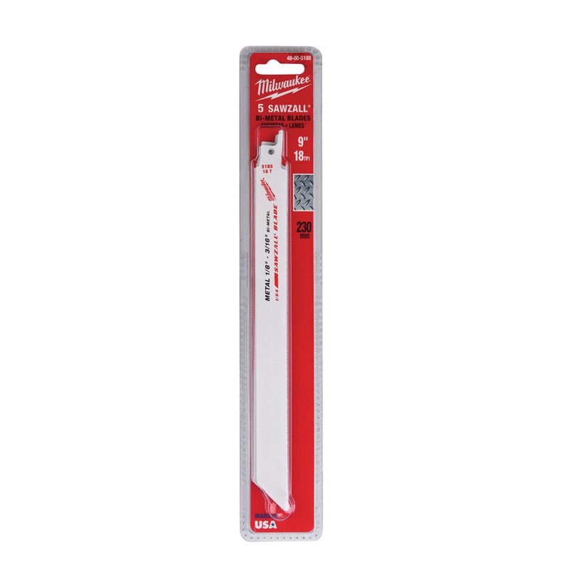Milwaukee 9 in. L 18 TPI Bi-Metal Sawzall Blade 5 pk