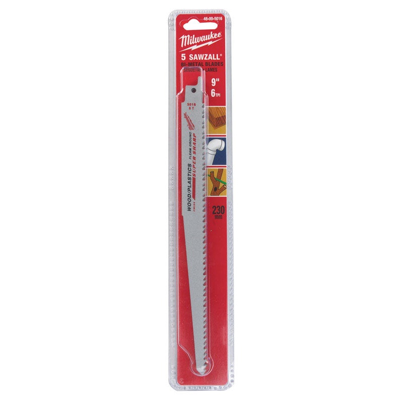 Milwaukee 9 in. L 6 TPI Bi-Metal Sawzall Blade 5 pk
