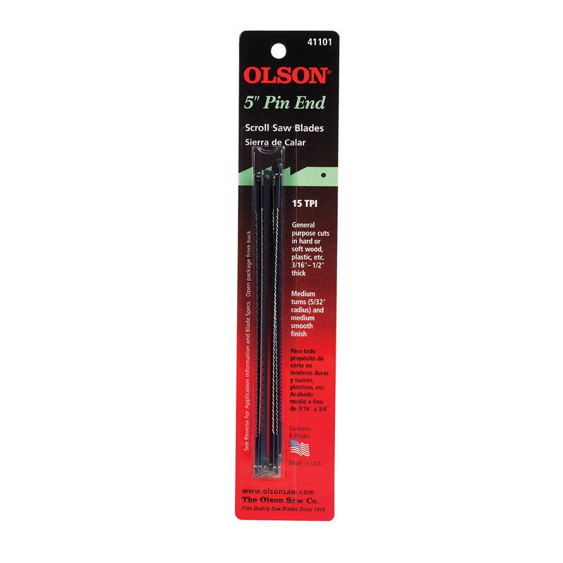 Olson 0.1 in. W x 5 in. L x 0.02 in. Steel Scroll Saw Blade