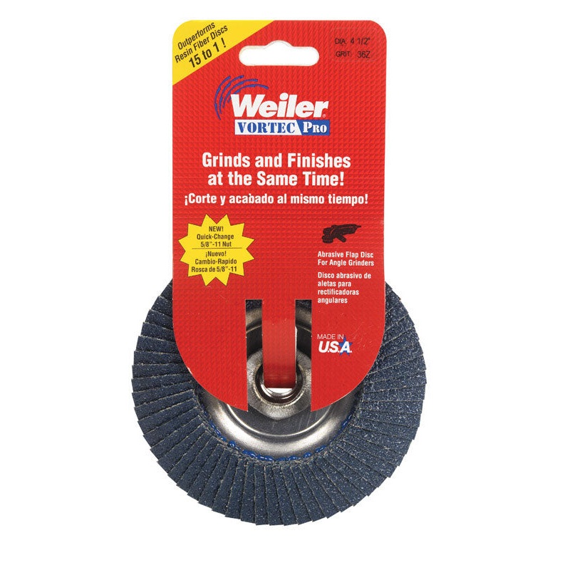 Weiler 4-1/2 in. Dia. x 5/8-11 in. Zirconium Flap Disc 36 Grit