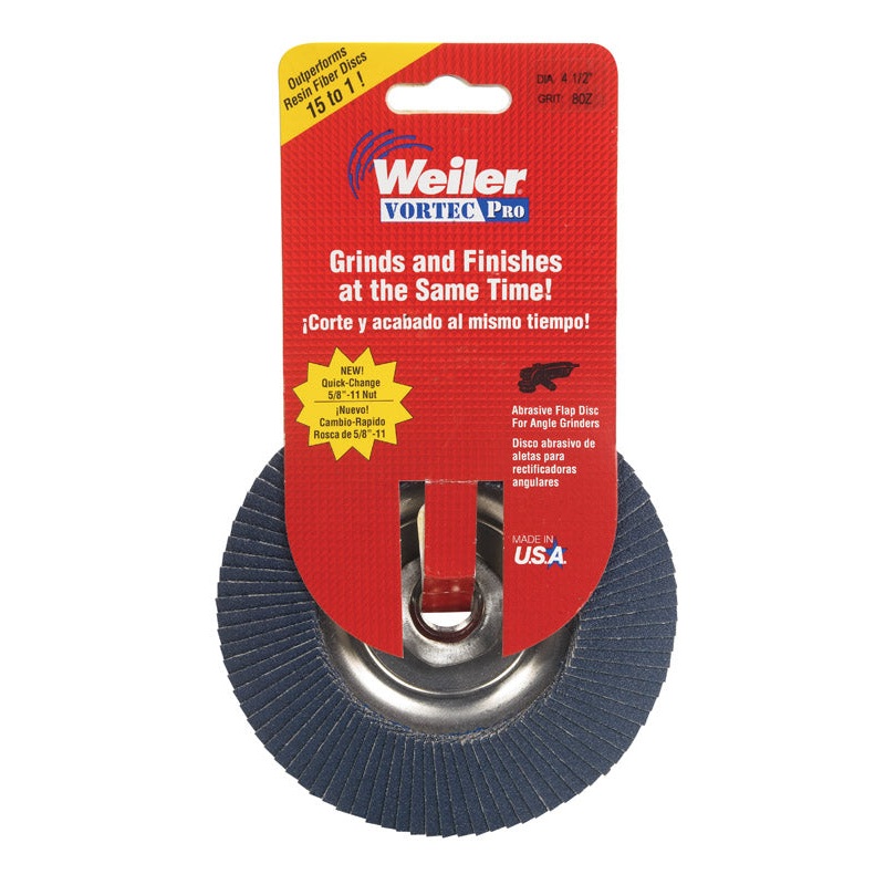 Weiler 4-1/2 in. Dia. x 7/8 in. Zirconium Flap Disc 80 Grit