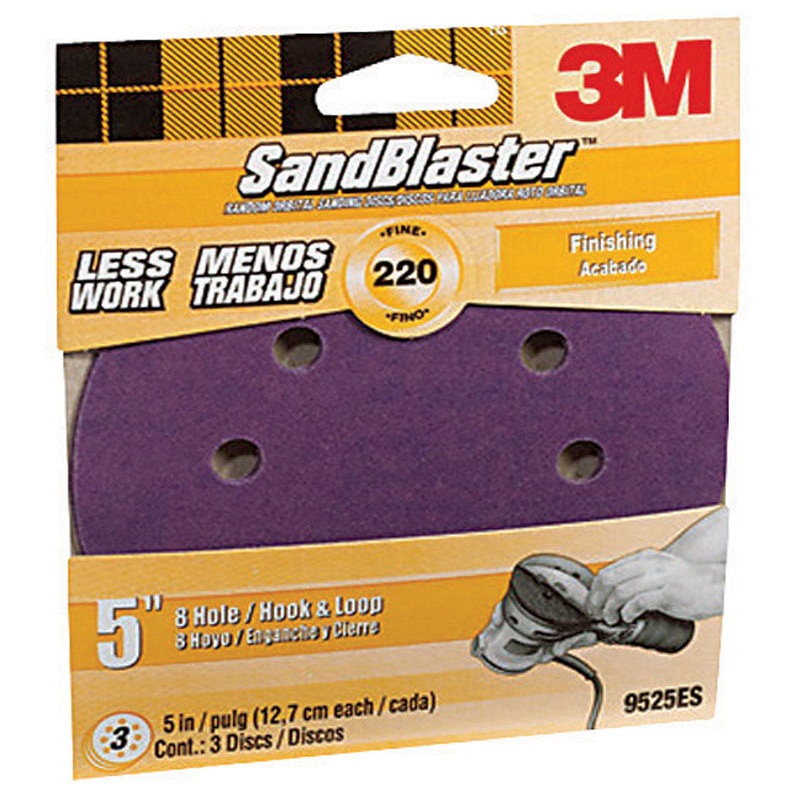 3M 5 in. Dia. Sanding Disc 220 Grit Fine Hook and Loop 3 pk