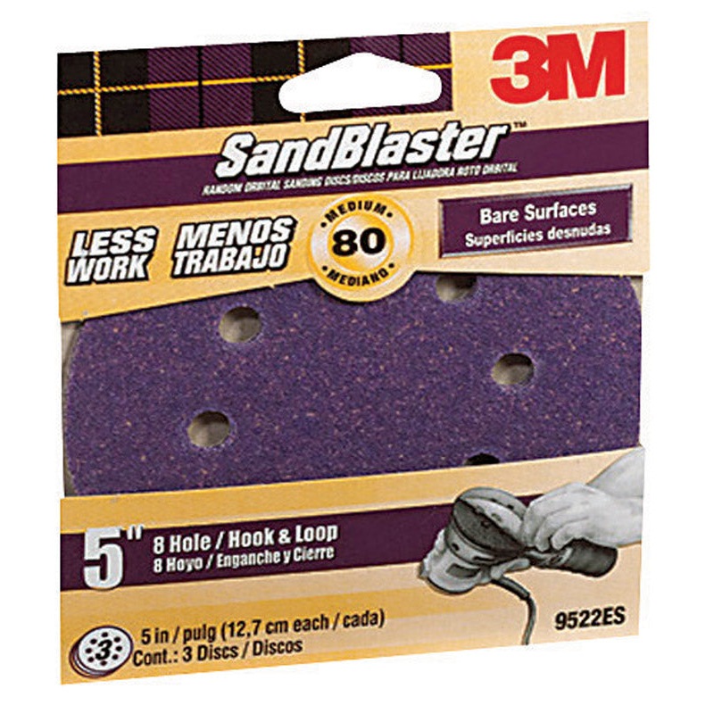 3M 5 in. Dia. Sanding Disc 80 Grit Medium Hook and Loop 3 pk