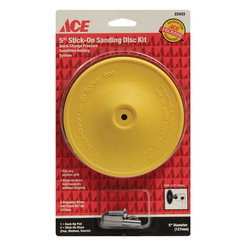 Ace 5 in. Dia. Sanding Disc Kit Assorted Adhesive 4 pc.